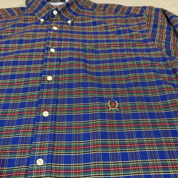 Vintage Tommy Hilfiger Shirt Mens XL Blue Classic Plaid Embroidered Chest Logo - Picture 3 of 10